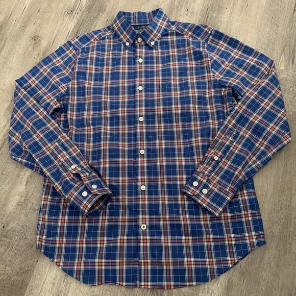 Nautica Flex Classic Fit Shirt Mens Sz Small Navy Blue Plaid Button Up Stretch - Picture 7 of 7